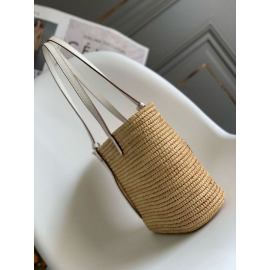 Replica perfetta Loewe Piccolo Square Basket Borsa Raffia e vitello bianca Imitazione Outlet Online