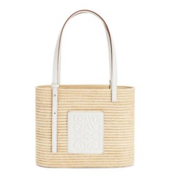Replica perfetta Loewe Piccolo Square Basket Borsa Raffia e vitello bianca Imitazione Outlet Online