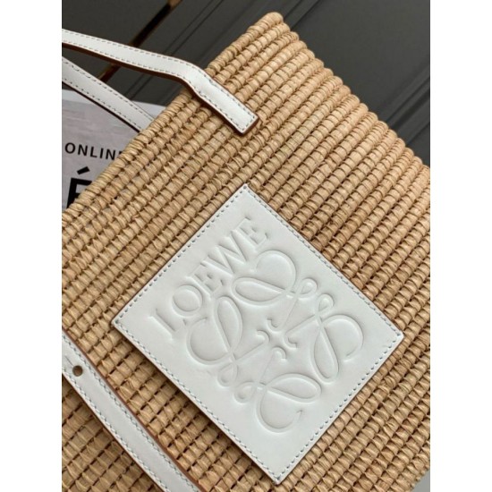 Replica perfetta Loewe Piccolo Square Basket Borsa Raffia e vitello bianca Imitazione Outlet Online