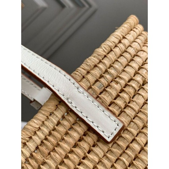 Replica perfetta Loewe Piccolo Square Basket Borsa Raffia e vitello bianca Imitazione Outlet Online