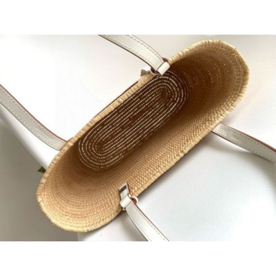 Replica perfetta Loewe Piccolo Square Basket Borsa Raffia e vitello bianca Imitazione Outlet Online