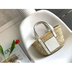 Miglior Falso Loewe Piccolo Basket Borsa Raffia e vitello bianca Economiche Premium