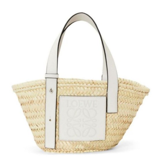 Miglior Falso Loewe Piccolo Basket Borsa Raffia e vitello bianca Economiche Premium