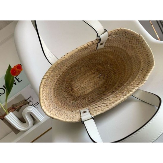 Miglior Falso Loewe Piccolo Basket Borsa Raffia e vitello bianca Economiche Premium