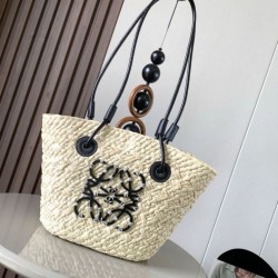 Miglior Falso Loewe Piccolo Anagram Basket Borsa Iraca Palm e Vitello Nero Economiche Premium