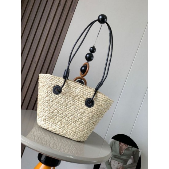 Miglior Falso Loewe Piccolo Anagram Basket Borsa Iraca Palm e Vitello Nero Economiche Premium