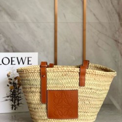Migliore Repliche Loewe Medium Basket Borsa Raffia e vitello marrone Economiche Outlet Online