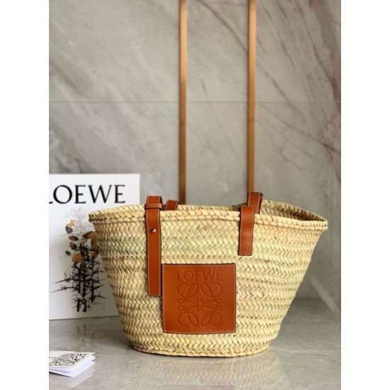 Migliore Repliche Loewe Medium Basket Borsa Raffia e vitello marrone Economiche Outlet Online