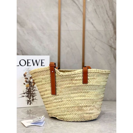 Migliore Repliche Loewe Medium Basket Borsa Raffia e vitello marrone Economiche Outlet Online