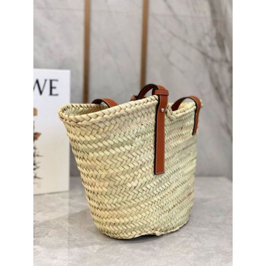Migliore Repliche Loewe Medium Basket Borsa Raffia e vitello marrone Economiche Outlet Online