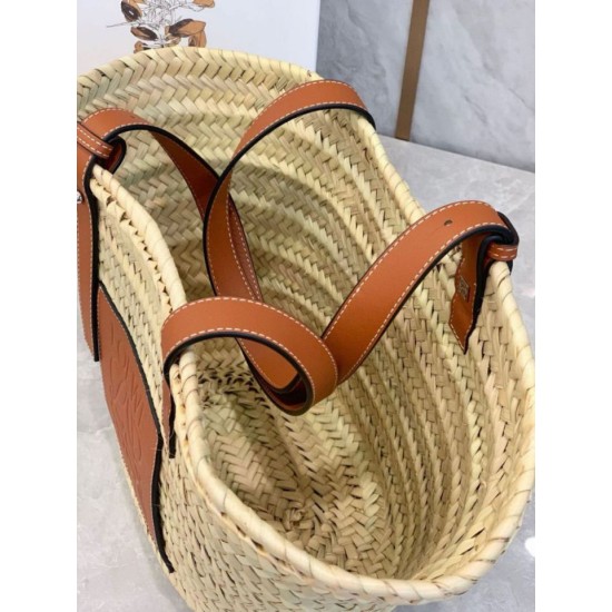 Migliore Repliche Loewe Medium Basket Borsa Raffia e vitello marrone Economiche Outlet Online