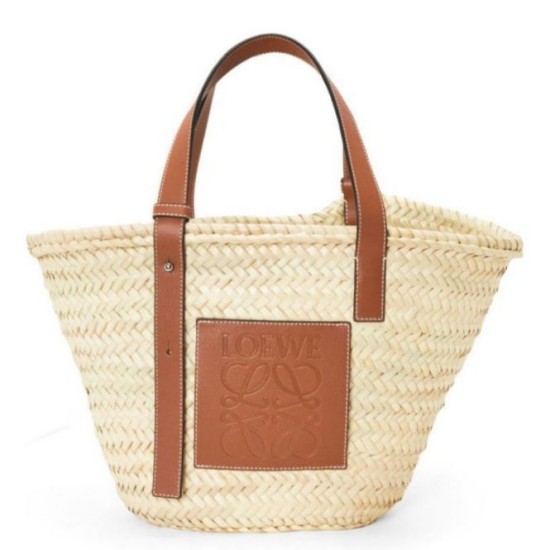Migliore Repliche Loewe Medium Basket Borsa Raffia e vitello marrone Economiche Outlet Online