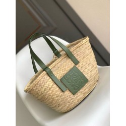 Replica perfetta Loewe Medium Basket Borsa Raffia e vitello rosmarino Imitazione Outlet Online