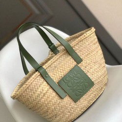 Replica perfetta Loewe Medium Basket Borsa Raffia e vitello rosmarino Imitazione Outlet Online