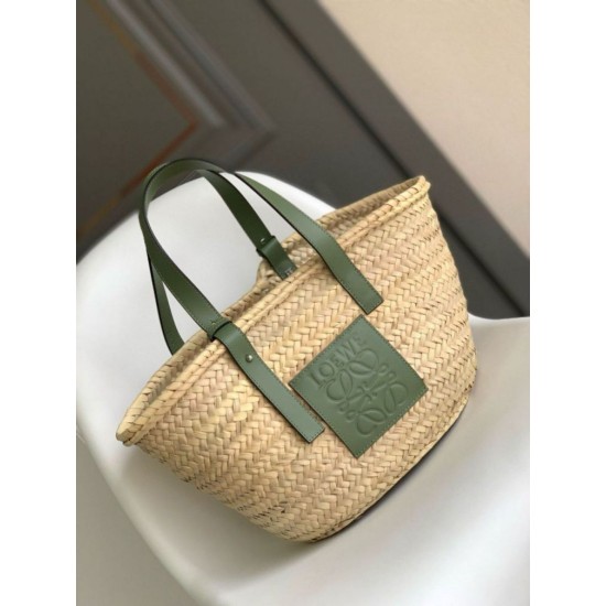 Replica perfetta Loewe Medium Basket Borsa Raffia e vitello rosmarino Imitazione Outlet Online