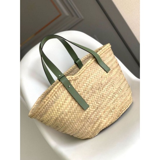 Replica perfetta Loewe Medium Basket Borsa Raffia e vitello rosmarino Imitazione Outlet Online