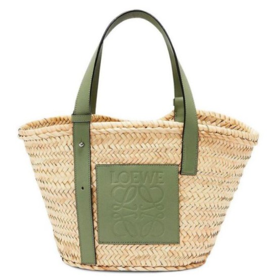 Replica perfetta Loewe Medium Basket Borsa Raffia e vitello rosmarino Imitazione Outlet Online