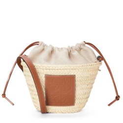 Migliore Repliche Loewe Drawstring Bucket Borsa Foglia di palma e vitello marrone Economiche Outlet Online