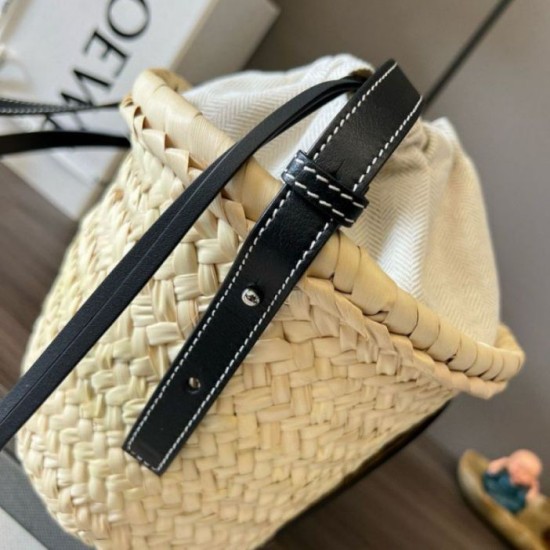 Miglior Falso Loewe Drawstring Bucket Borsa Palm Leaf e vitello nera Economiche Premium