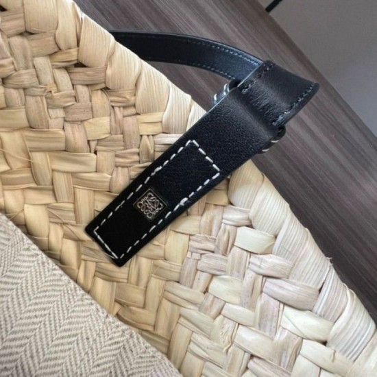 Miglior Falso Loewe Drawstring Bucket Borsa Palm Leaf e vitello nera Economiche Premium
