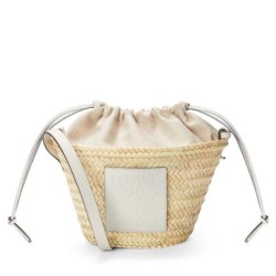 Migliore Repliche Loewe Drawstring Bucket Borsa Palm Leaf e vitello bianca Economiche Outlet Online