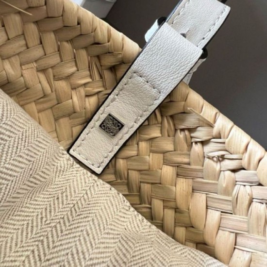 Migliore Repliche Loewe Drawstring Bucket Borsa Palm Leaf e vitello bianca Economiche Outlet Online