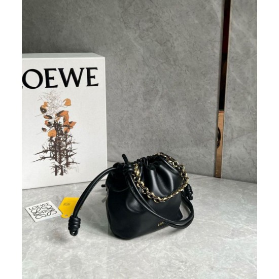 Replica perfetta Loewe Mini Flamenco Purse Borsa Nero Nappa Agnello Imitazione Outlet Online