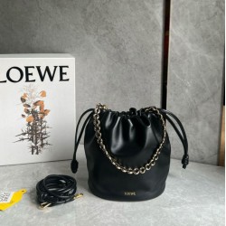 Replica perfetta Loewe Flamenco Purse Bucket Borsa Nero Nappa Agnello Imitazione Outlet Online