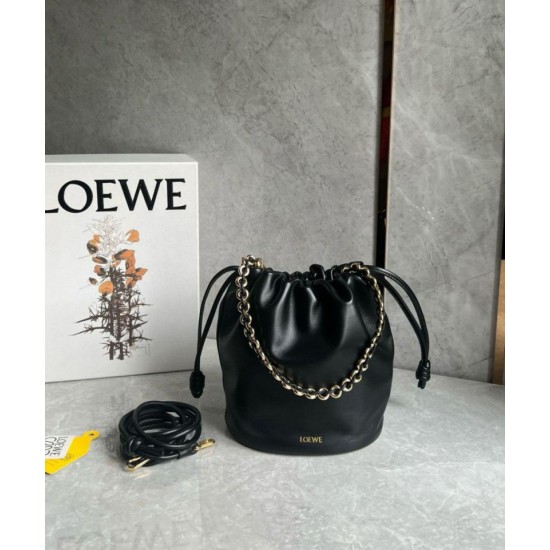 Replica perfetta Loewe Flamenco Purse Bucket Borsa Nero Nappa Agnello Imitazione Outlet Online