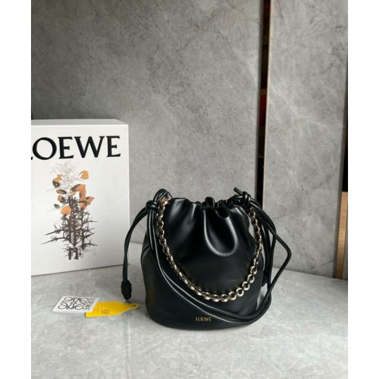 Replica perfetta Loewe Flamenco Purse Bucket Borsa Nero Nappa Agnello Imitazione Outlet Online