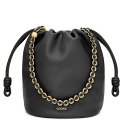 Replica perfetta Loewe Flamenco Purse Bucket Borsa Nero Nappa Agnello Imitazione Outlet Online