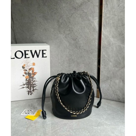 Replica perfetta Loewe Flamenco Purse Bucket Borsa Nero Nappa Agnello Imitazione Outlet Online