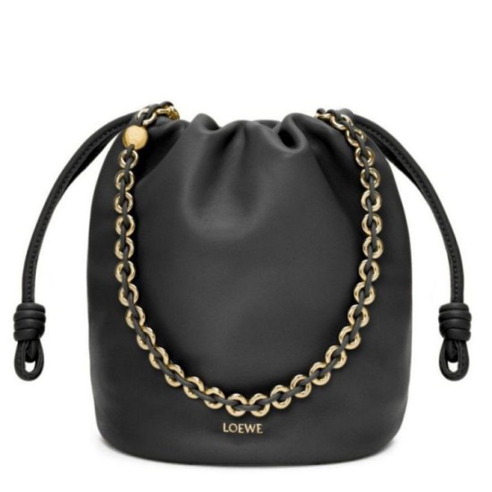 Replica perfetta Loewe Flamenco Purse Bucket Borsa Nero Nappa Agnello Imitazione Outlet Online