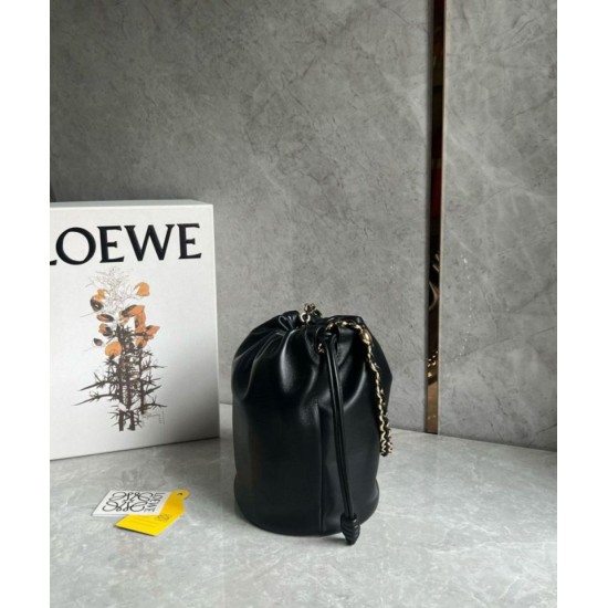 Replica perfetta Loewe Flamenco Purse Bucket Borsa Nero Nappa Agnello Imitazione Outlet Online