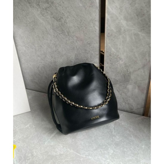 Replica perfetta Loewe Flamenco Purse Bucket Borsa Nero Nappa Agnello Imitazione Outlet Online