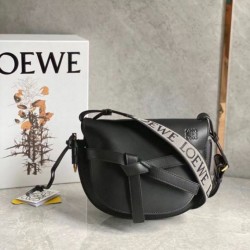 Migliore Repliche Borsa Gate piccola Loewe vitello nera e jacquard Economiche Outlet Online