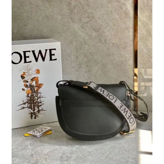 Migliore Repliche Borsa Gate piccola Loewe vitello nera e jacquard Economiche Outlet Online