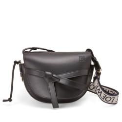 Migliore Repliche Borsa Gate piccola Loewe vitello nera e jacquard Economiche Outlet Online