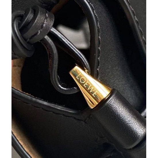 Migliore Repliche Borsa Gate piccola Loewe vitello nera e jacquard Economiche Outlet Online