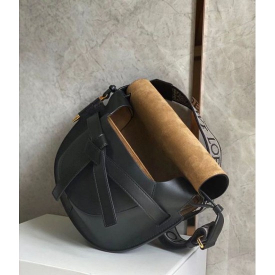 Migliore Repliche Borsa Gate piccola Loewe vitello nera e jacquard Economiche Outlet Online