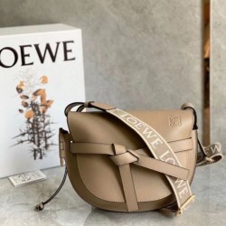 Migliore Repliche Loewe Gate Piccolo Borsa Sabbia Vitello e Jacquard Economiche Outlet Online