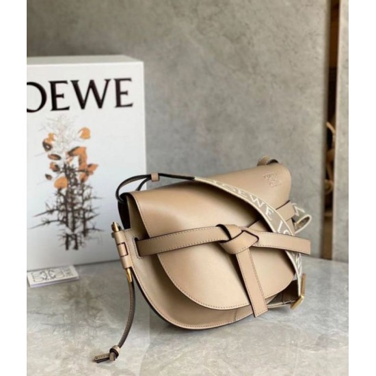 Migliore Repliche Loewe Gate Piccolo Borsa Sabbia Vitello e Jacquard Economiche Outlet Online