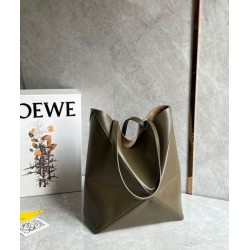Migliore Repliche Loewe Puzzle Medium Fold Tote Borsa Dark Green Vitello Economiche Outlet Online