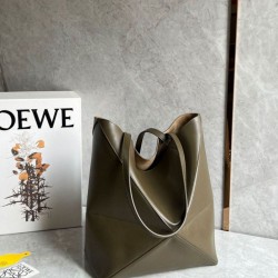 Migliore Repliche Loewe Puzzle Medium Fold Tote Borsa Dark Green Vitello Economiche Outlet Online
