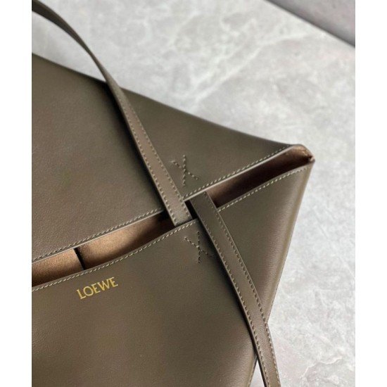 Migliore Repliche Loewe Puzzle Medium Fold Tote Borsa Dark Green Vitello Economiche Outlet Online