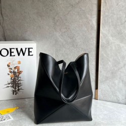 Migliore Repliche Loewe Puzzle Medium Fold Tote Borsa Nero Vitello Economiche Outlet Online
