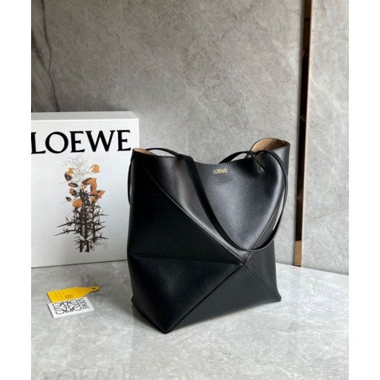 Migliore Repliche Loewe Puzzle Medium Fold Tote Borsa Nero Vitello Economiche Outlet Online