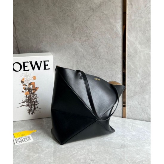 Migliore Repliche Loewe Puzzle Medium Fold Tote Borsa Nero Vitello Economiche Outlet Online