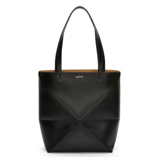 Migliore Repliche Loewe Puzzle Medium Fold Tote Borsa Nero Vitello Economiche Outlet Online