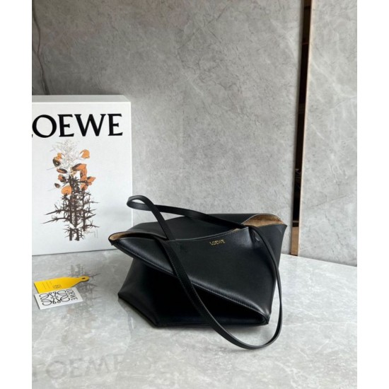 Migliore Repliche Loewe Puzzle Medium Fold Tote Borsa Nero Vitello Economiche Outlet Online